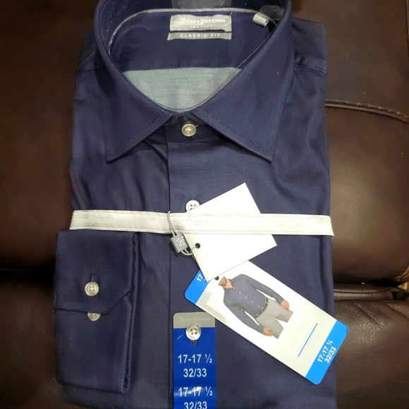 Hickey Freeman Dress shirt Midnight Blue 17-17.5 15-15.5 16-16.5 Brand New - Picture 4 of 7